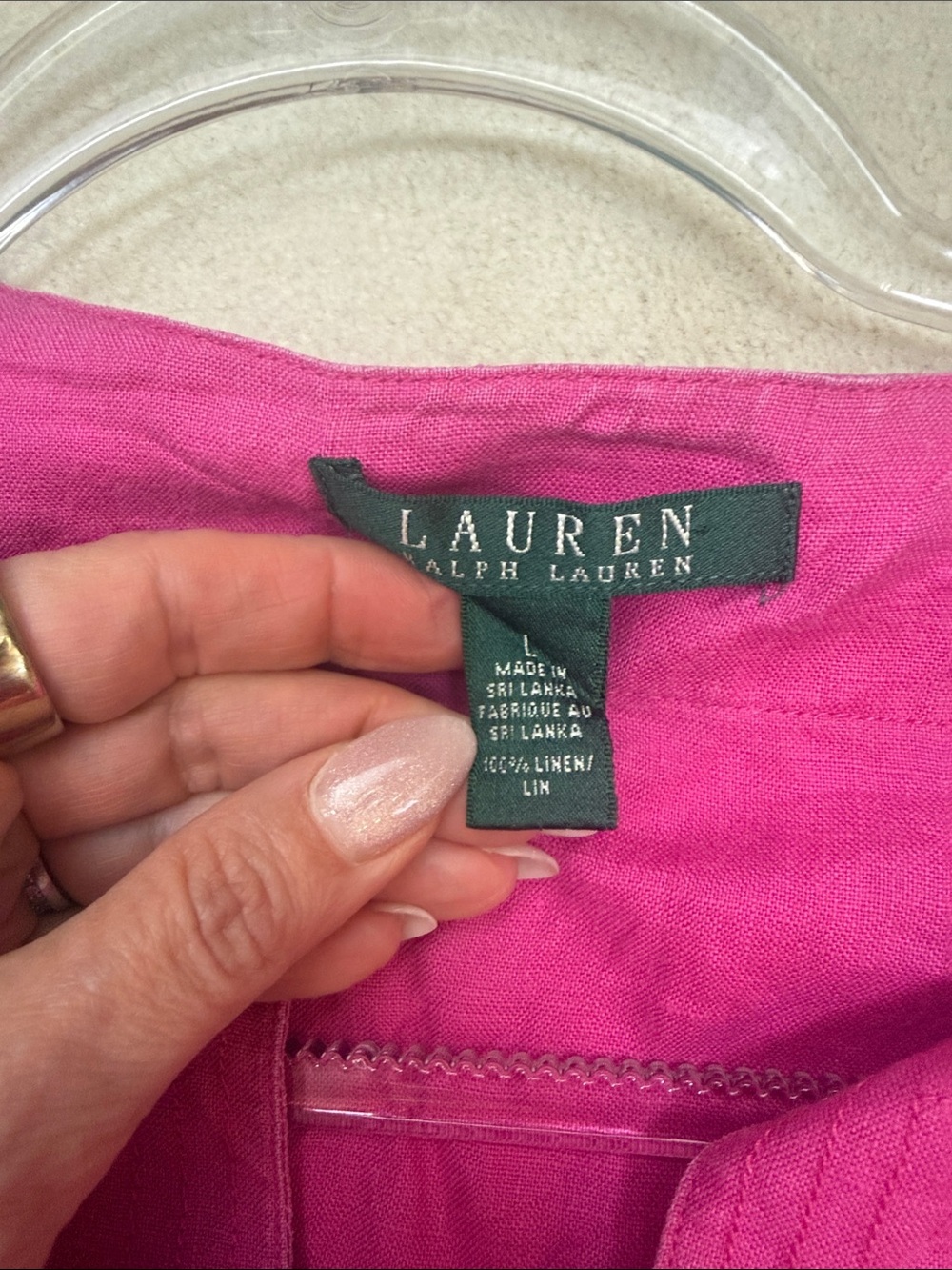 Lauren Ralph Lauren 100% Linen V-Neck Popover Top Blouse Pink Fuschia Size Large - Picture 6 of 8
